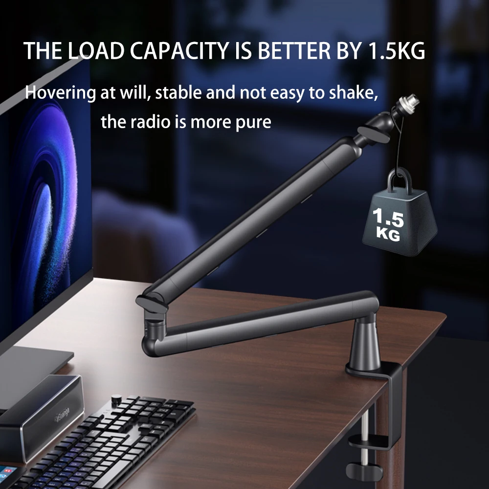 AK-55 adjustable bar microphone stand with desktop mounting clip Microphone stand, adjustable 360 ° metal steel suspension arm,