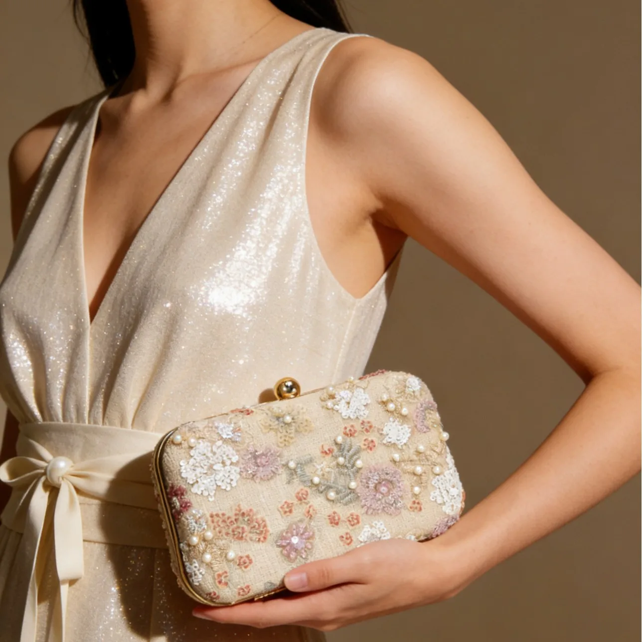 

embroidered clutch women's dinner pearl flower chain shoulder messenger bag dress bag