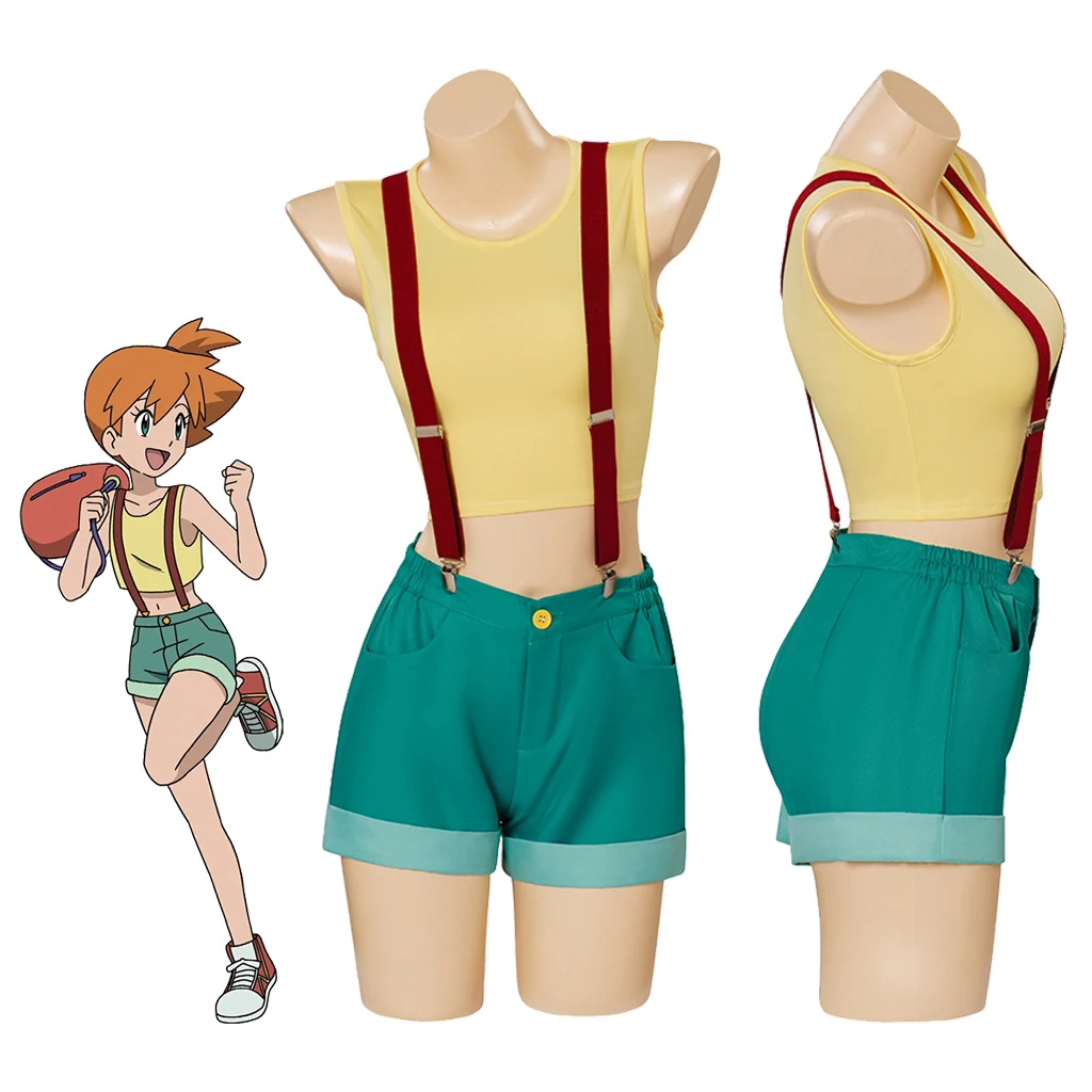 Anime Misty Cosplay Costume Outfits Women Misty Sexy Crop Top Sling Shorts Suit Halloween Carnival Streetwear Comic Con Uniform
