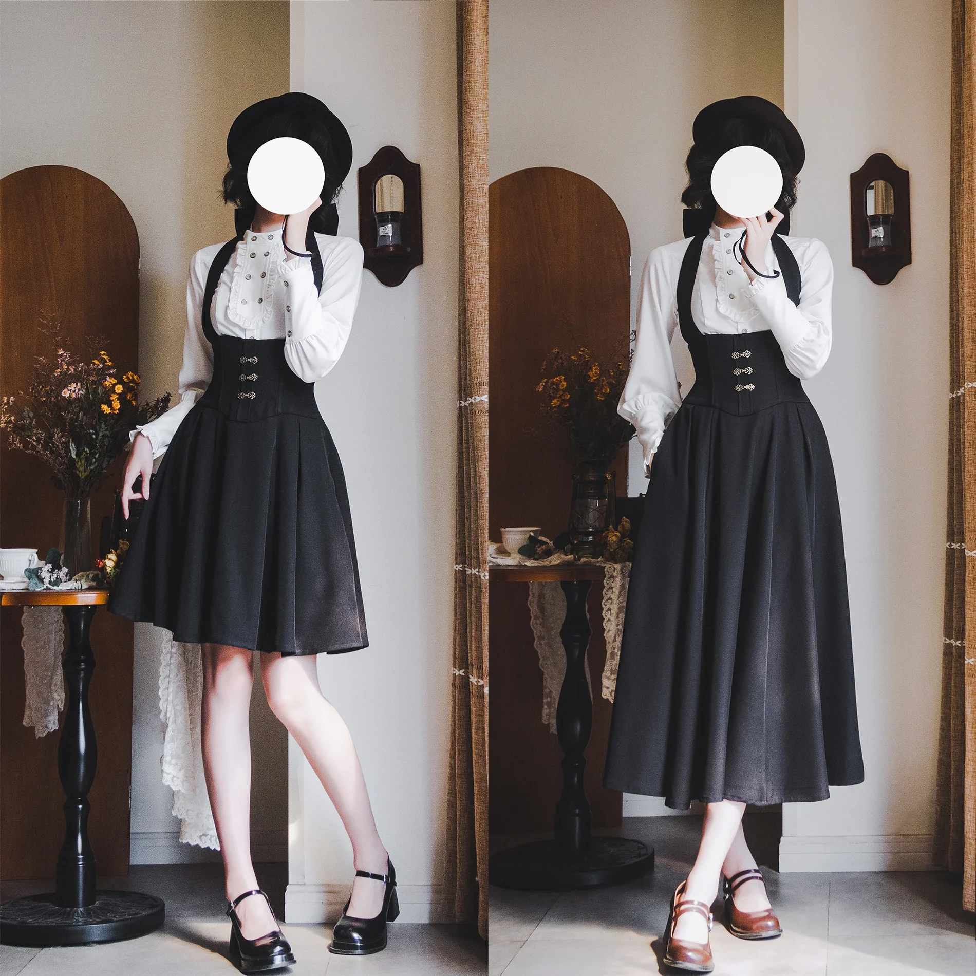 Vestido Original Vintage elegante con cuello de Lolita, vestidos largos ajustados de cintura alta para mujer, camisa de manga larga para primavera y otoño