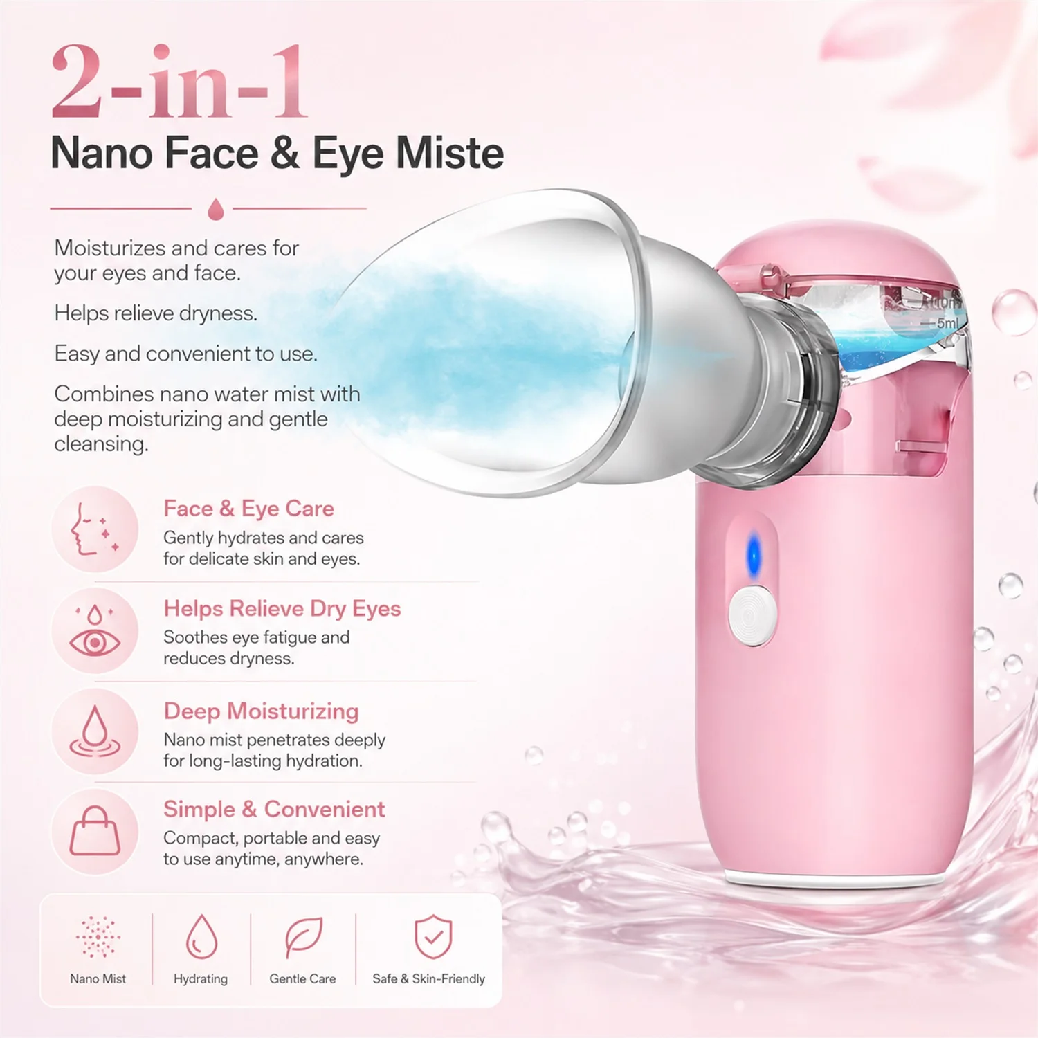 Eyes & Face Nano Nebulizer Beauty 2IN1 Eye Sprayer for Moisturize Dry Skin Dry Eye Relieve Eye Fatigue Steamer Eyeshade