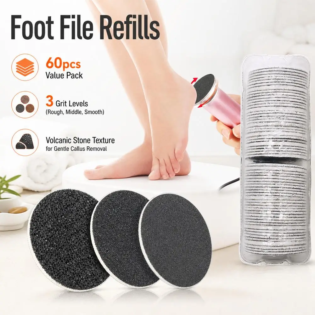 60Pcs Replaceable Sanding Disc Pads For Electric Foot File Callus Dead Skin Remover Sandpaper Pedicure Tool