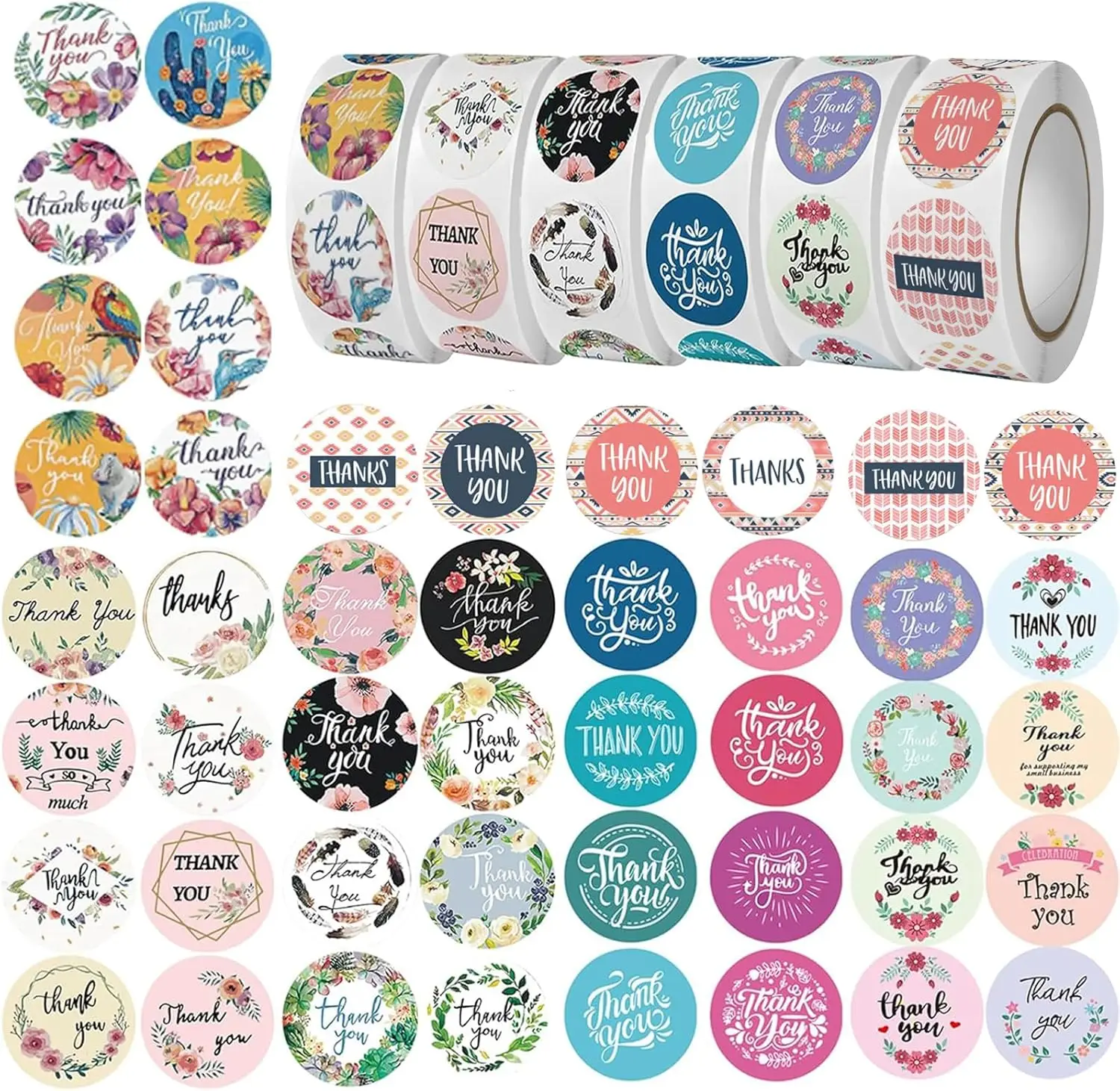 

Наклейки «Спасибо» в рулонах, 3000 шт. - 1 дюйм, с цветочными узорами, этикетки для выпечки