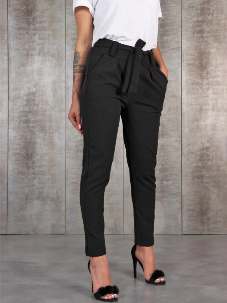 2024 Spring Summer Autumn Casual Slim Chiffon Thin Pants For Women High Waist Black Khaki Green Pants Woman Trousers