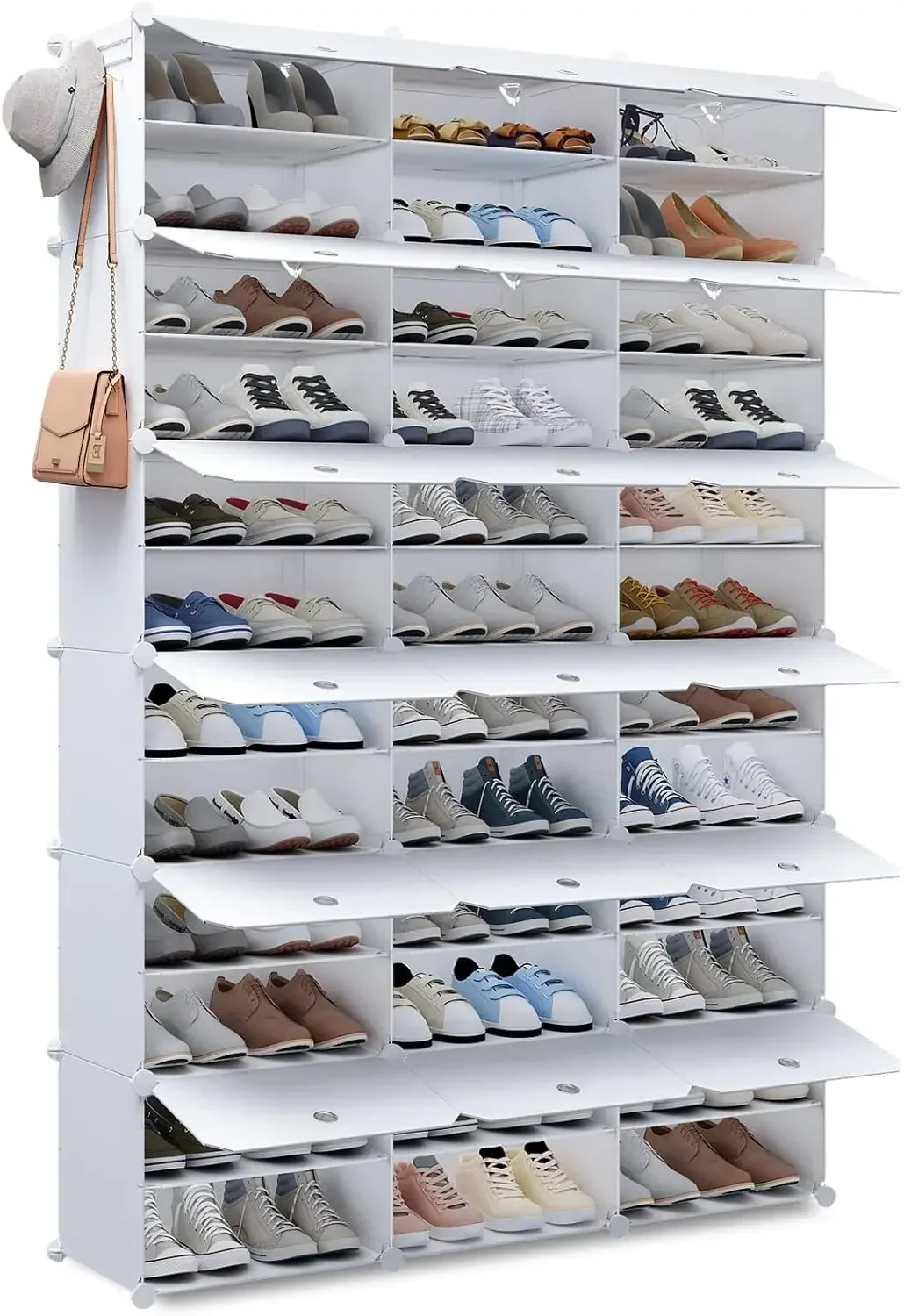 Portable Shoe Rack Organizer 36 Grids Tower Shelf Storage Cabinet Stand Expandable for Heels, Boots, Slippers, White