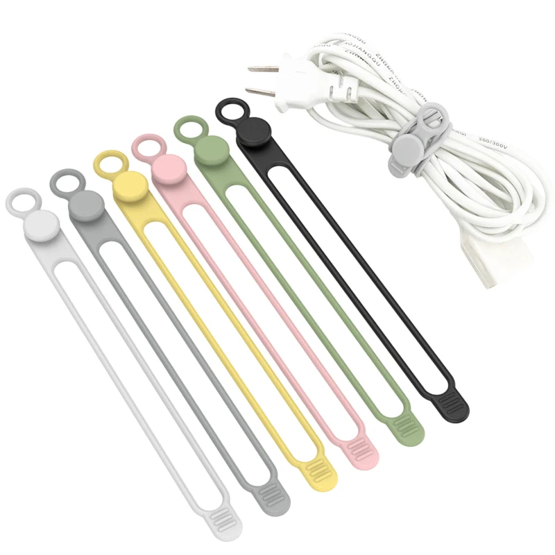 

Reusable Silicone Cable Ties, Multi-Color Cord Organizer for Data Cables & Earphones