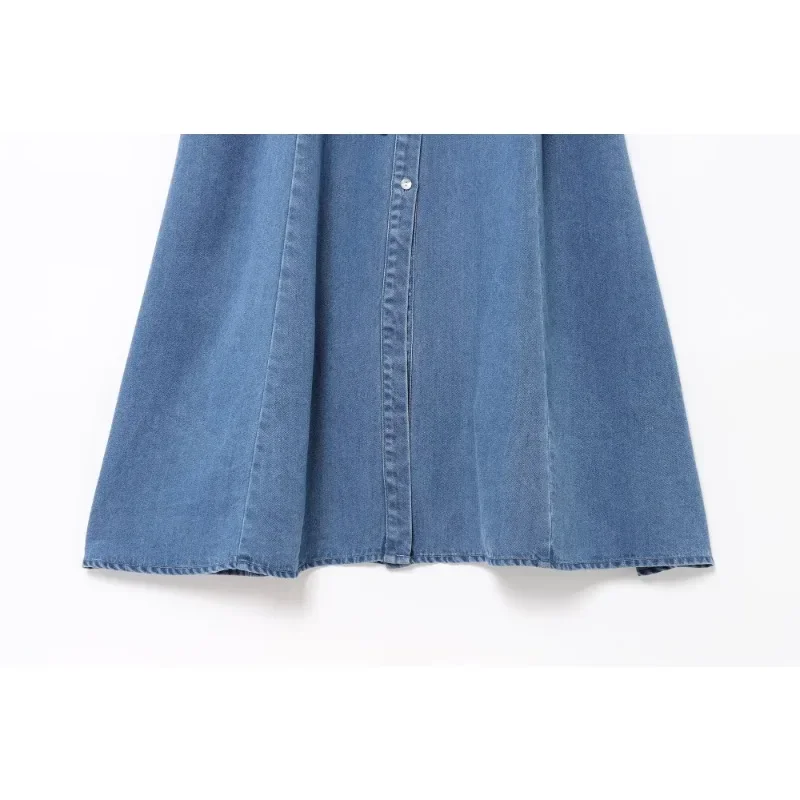 GELITAYIN Boho Chic Abito in denim abbottonato sul davanti Manica corta Orlo effetto consumato Cintura in vita Primavera Estate Abbigliamento casual
