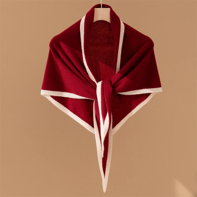 100% Goat Cashmere Women's Triangle Cashmere Scarf Knit Shawl Spring Autumn Winter Chic Color Block Soft Comfy Cashmere Shawls