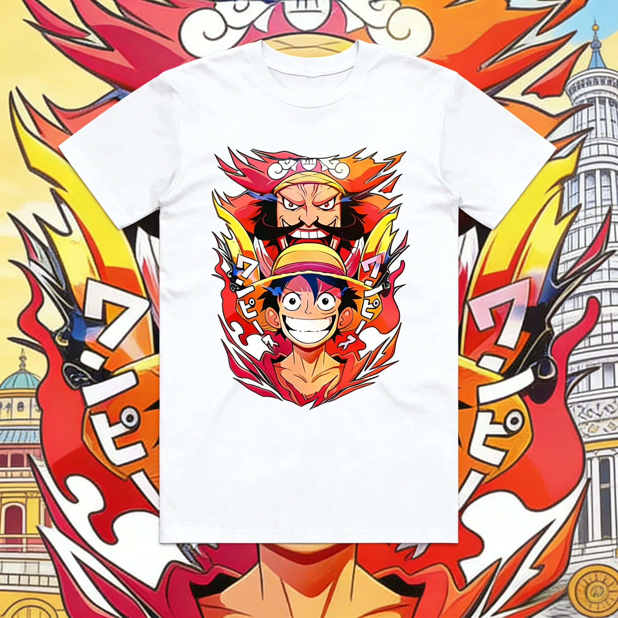 Camiseta Holgada Estampada 100% Algodón con Temática de One Piece "Luffy × Roger Will Pass" Verano 2026 para Hombre y Mujer, Top Familiar