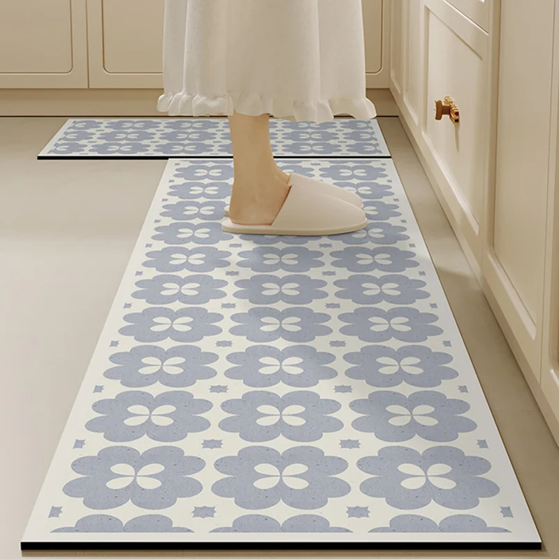 

Kitchen Diatom Mud Carpet Water Oil Absorption Area Mats PVC Soft Comfortable Non-slip Foot Mat Blue Simple Home Decoration Rugs