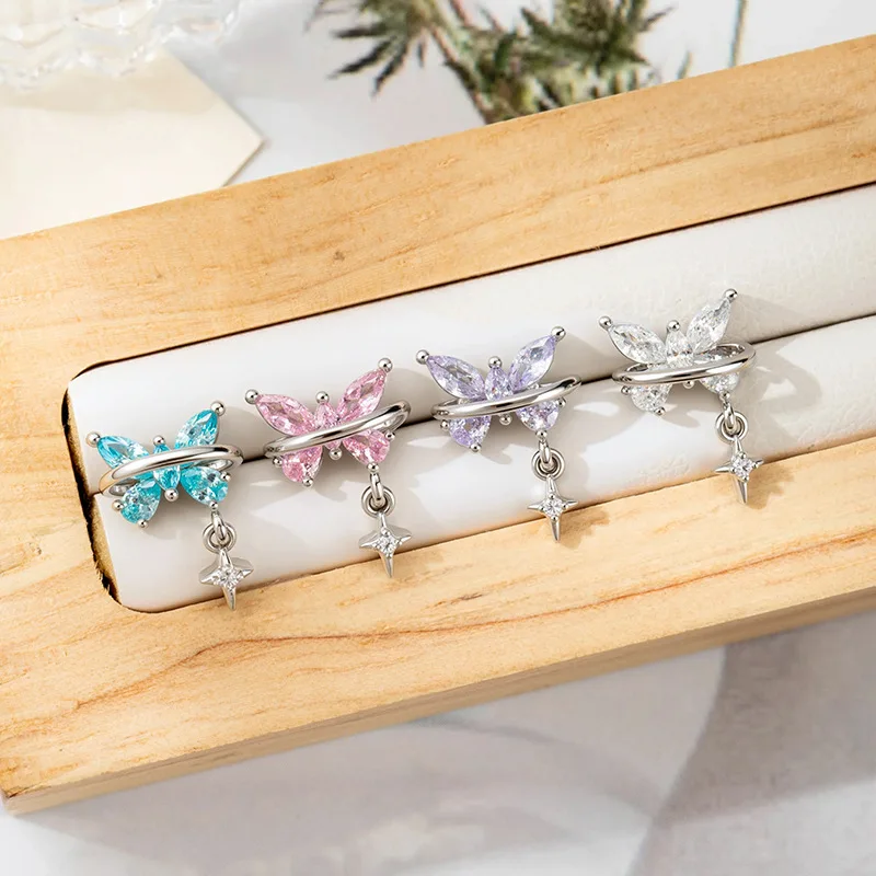 20G Butterfly Cubic Zircon Ear Stud Earrings, Hypoallergenic Titanium Cartilage Helix Conch Tragus Stackable Piercing Jewelry