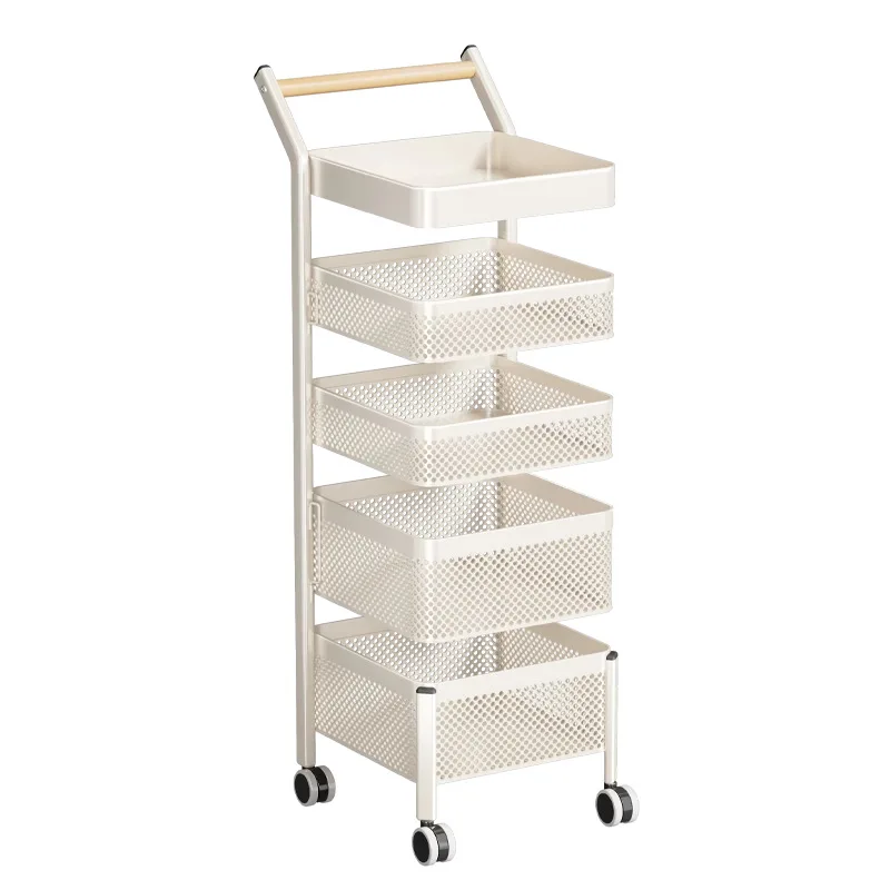 oo-Kitchen Storage Cart with Wheels Multifunctional Rotating Rolling Shelf Storage Rack Fruits Vegetables Baskets and Organizer