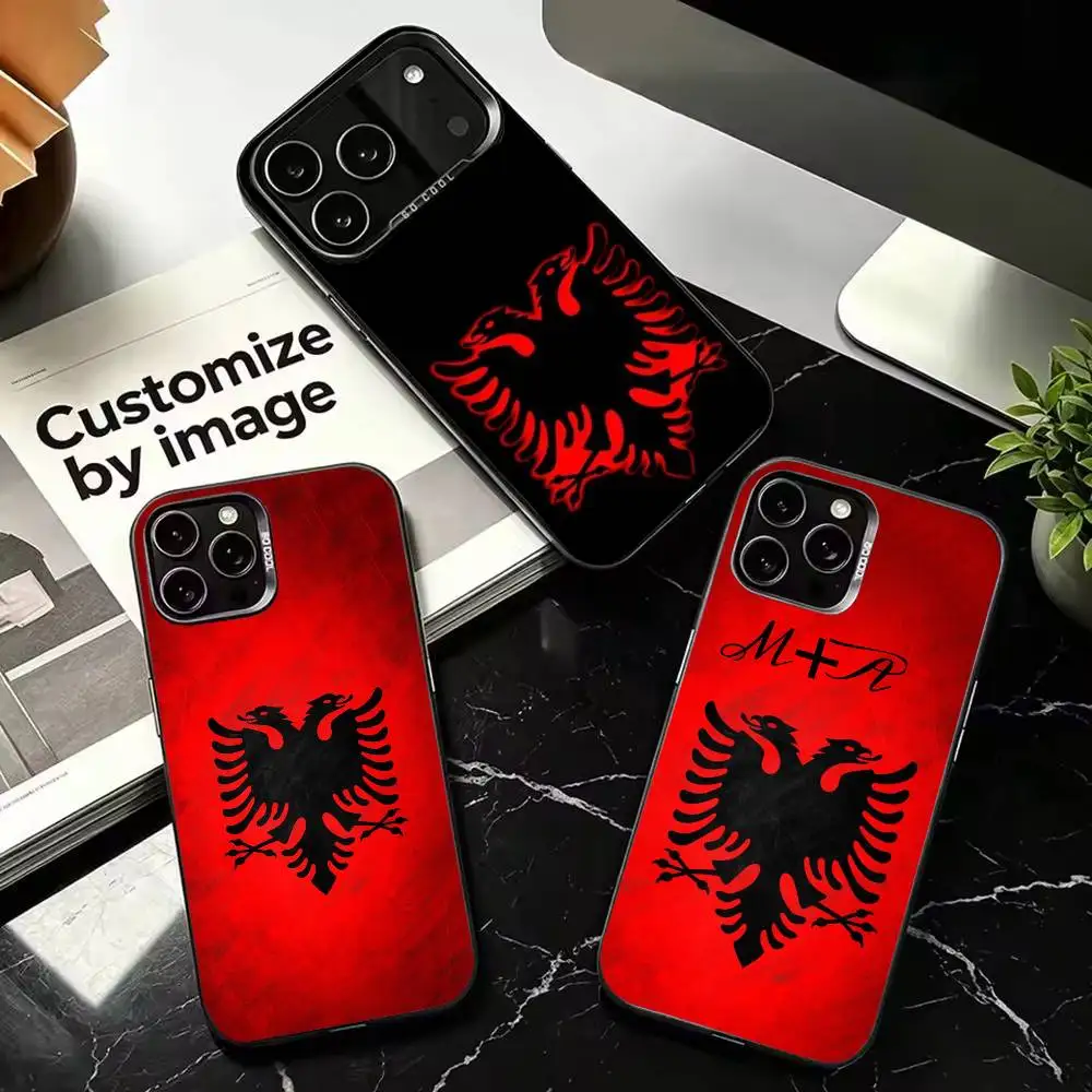 A-Albanian Flag E-Eagle Colorful Silver Protective Cell Phone Case, Fit for iPhone 11,12,13,14,15,16,17,Plus,Pro Max,XS,Mini