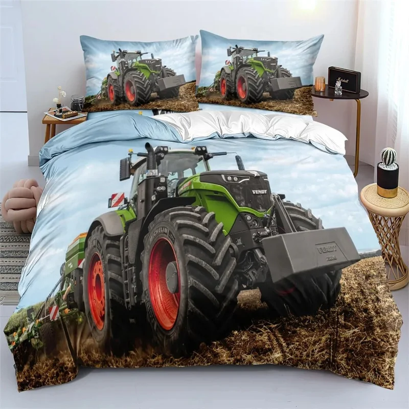 Set tempat tidur traktor cetak 3D, traktor anak laki-laki, Set penutup selimut dengan sarung bantal Rumah Tekstil kembar penuh Ratu hadiah anak-anak