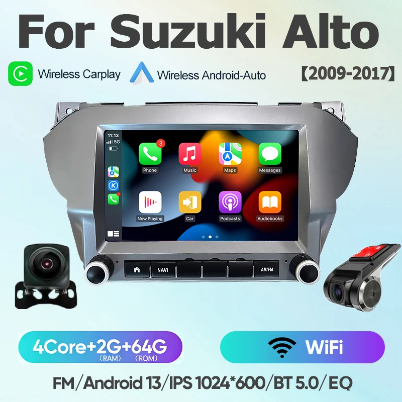 Voor Suzuki Alto 2009 - 2016 Nissan Pixo 4G+WiFi Android 13 draadloze CarPlay autoradio multimediasysteem navigatie BT radio