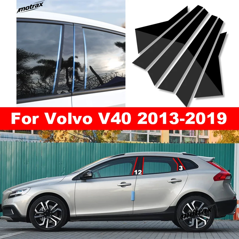 For Volvo V40 2013-2019 Glossy Black Car B C Pillar Posts Window Trim Cover Auto Door Middle 6PCS Sticker Molding Trim Accessory