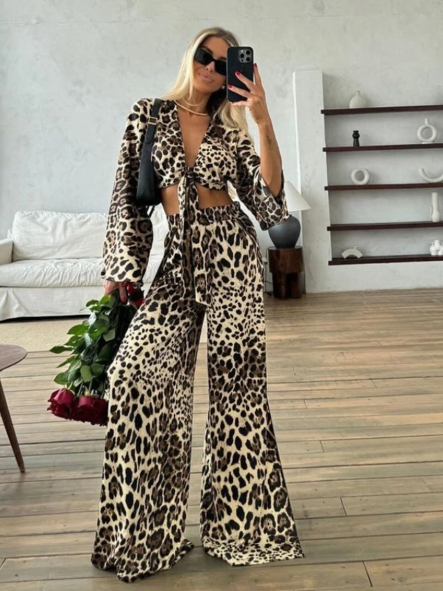 Mozuleva  Women\'s Home Clothes 2 Piece Sets Long Sleeve Loose Sleepwear Leopard  Fashion Casual Suits Female  sexy Pajamas