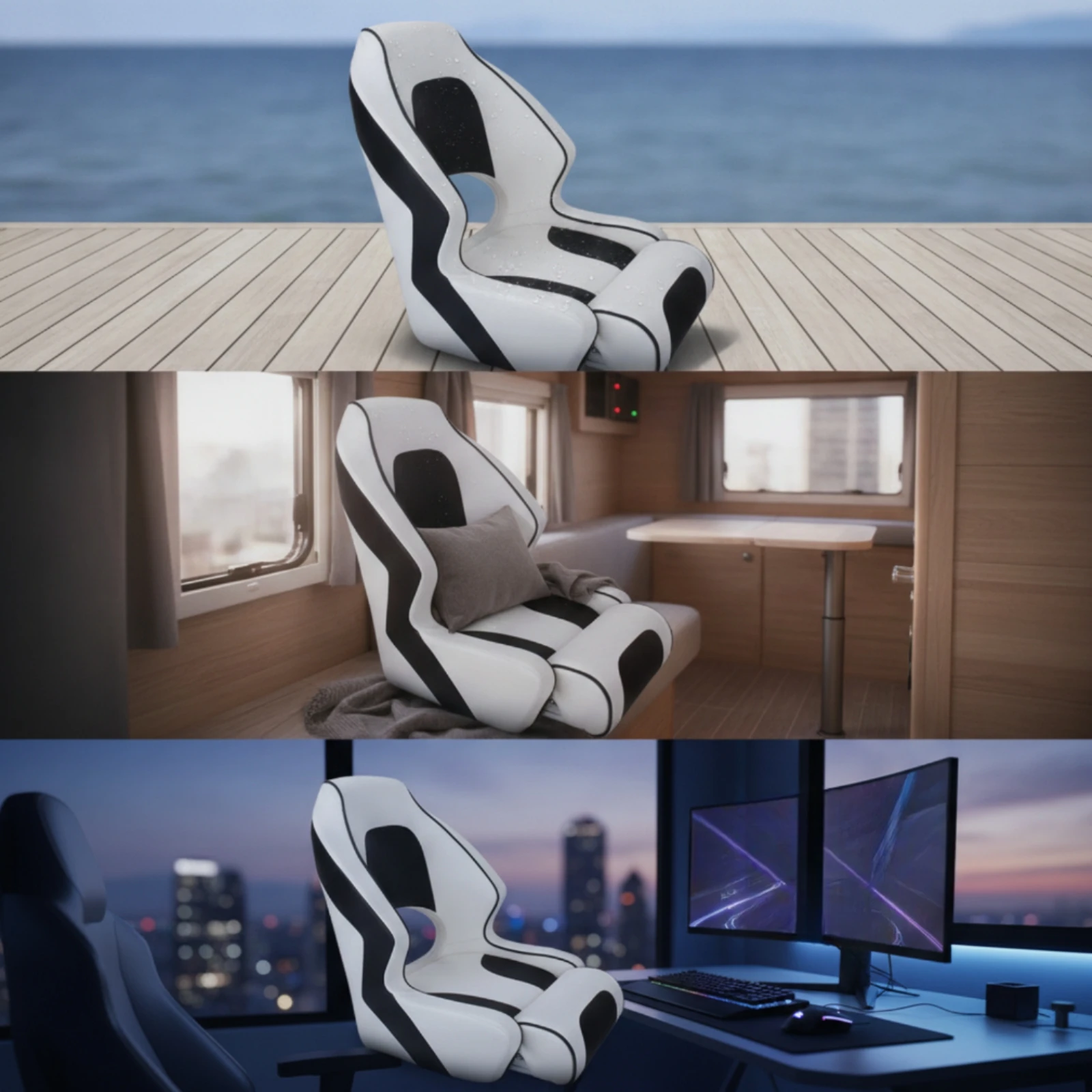Boat Contoured Seat with Armrests Padded Pilot Seat with Armrests Helm Chair Ergonomic Furniture Compact for Boaters, Boats view 6