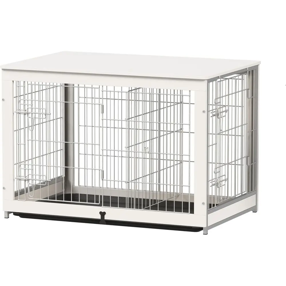 

Мебель-клетка для собак с разделительной панелью, приставной столик-клетка для собак со съемным выдвижным поддоном, двойная комнатная клетка для собак (длина: 37,8 дюйма)