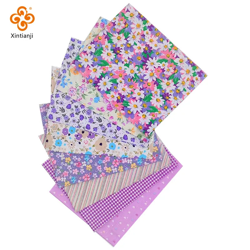 Purple Floral Patchwork Fabric Bundles Quilt  100% Cotton Sewing Fabric DIY Bedding and Needlework Materials 8PCS 25x25CM