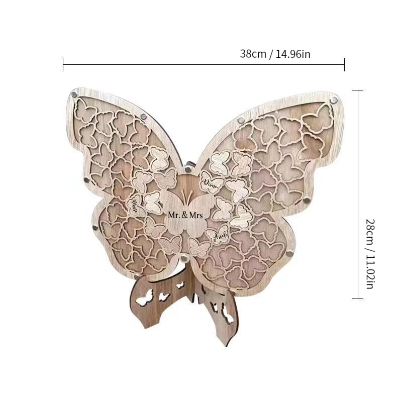 Wedding Wooden Guest Drop Box For Wedding Decoration Butterfly Shape Heart Card Alternative Guest Sign Book Wedding Supplies