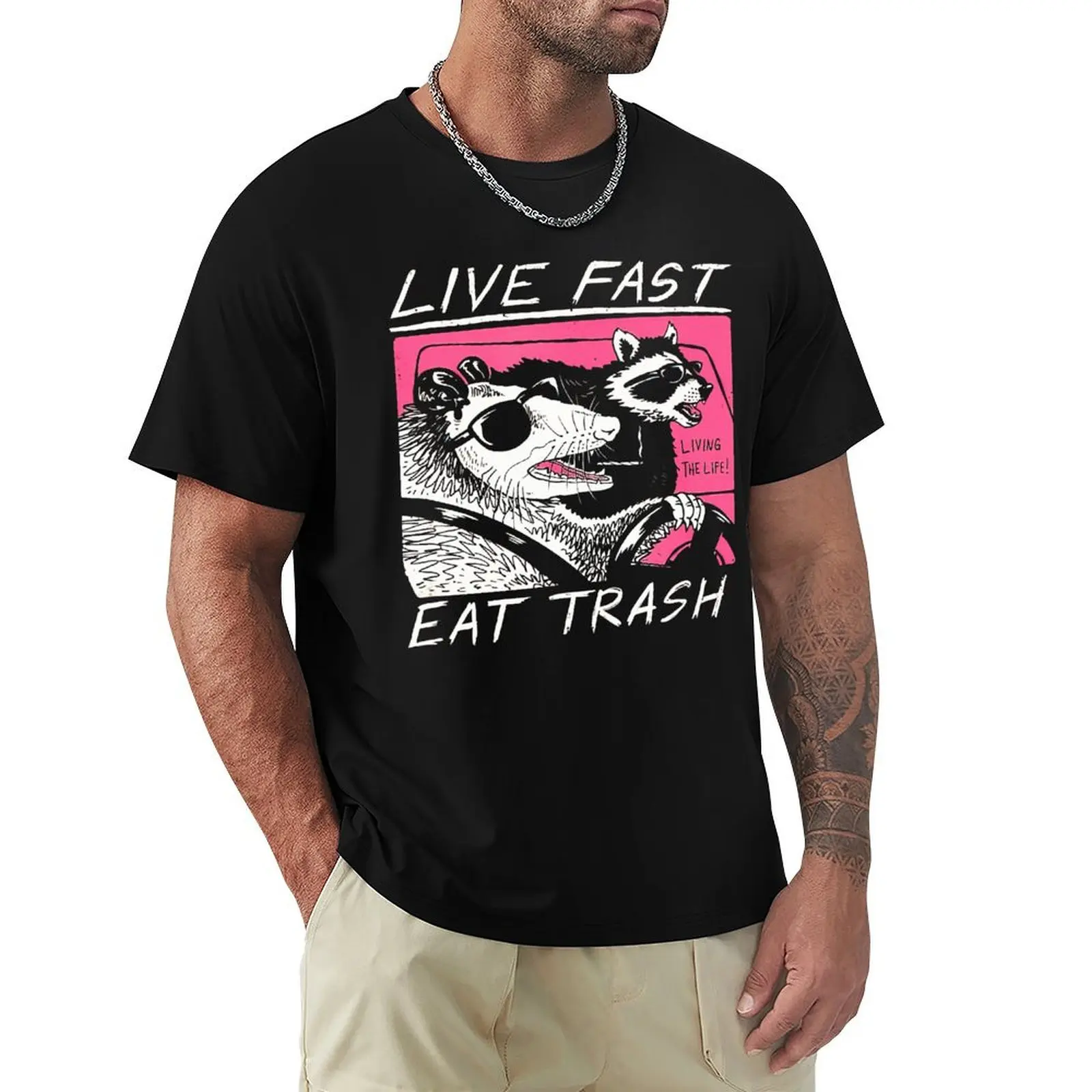 

Live Fast_ Eat Trash T Shirt Harajuku Short Sleeve T-shirt 100% Cotton Graphics Tshirt Tops