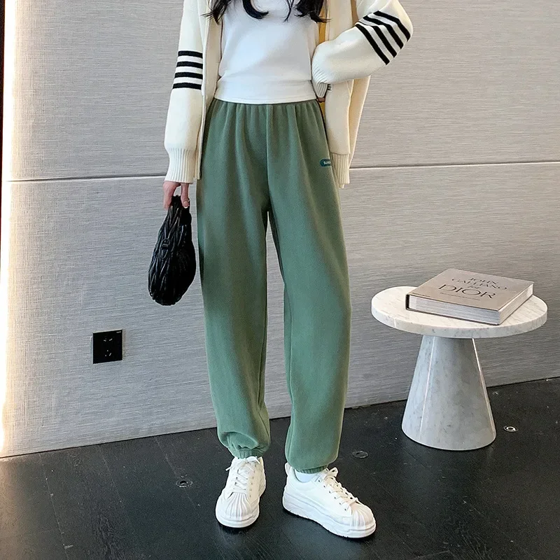 Winter Casual Women's Pants Warm Harem Wide Leg Cargo Trousers Loose Oversize Sweatpants Vintage Fleece Pants For Women Y2k