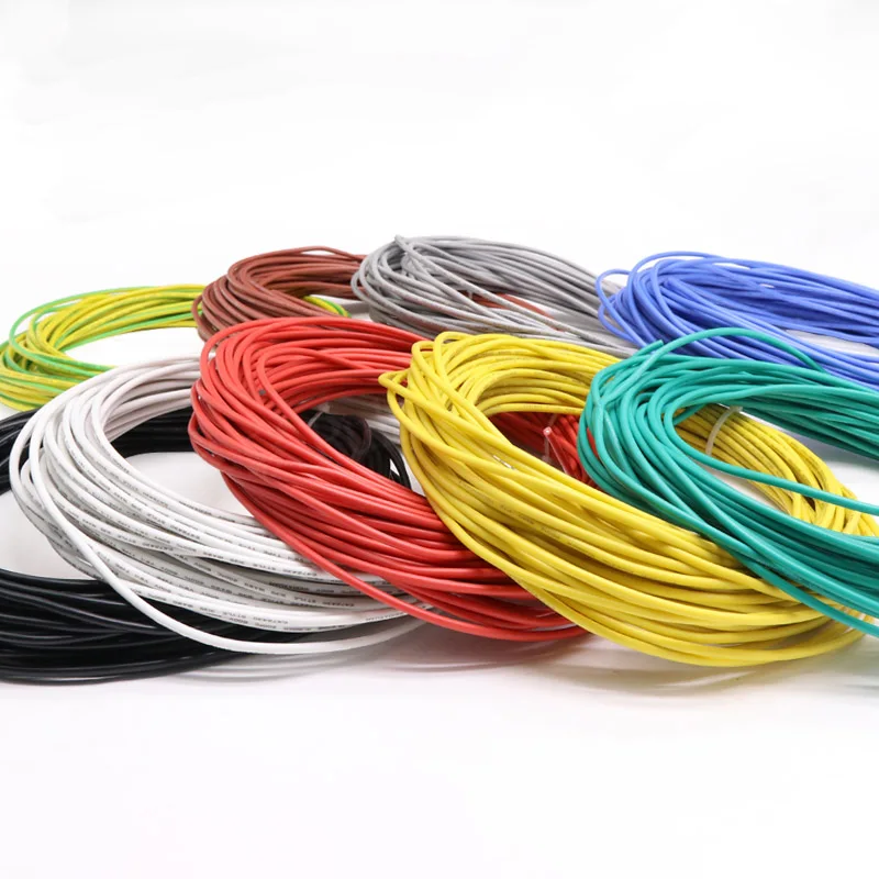 Fil de cuivre électronique en silicone flexible, câble de degré haute température, corde 1007, 30 AWG, 28 AWG, 26 AWG, 24 AWG, 22 AWG, 20 AWG, 18 AWG, 16 AWG, 600V, 1m