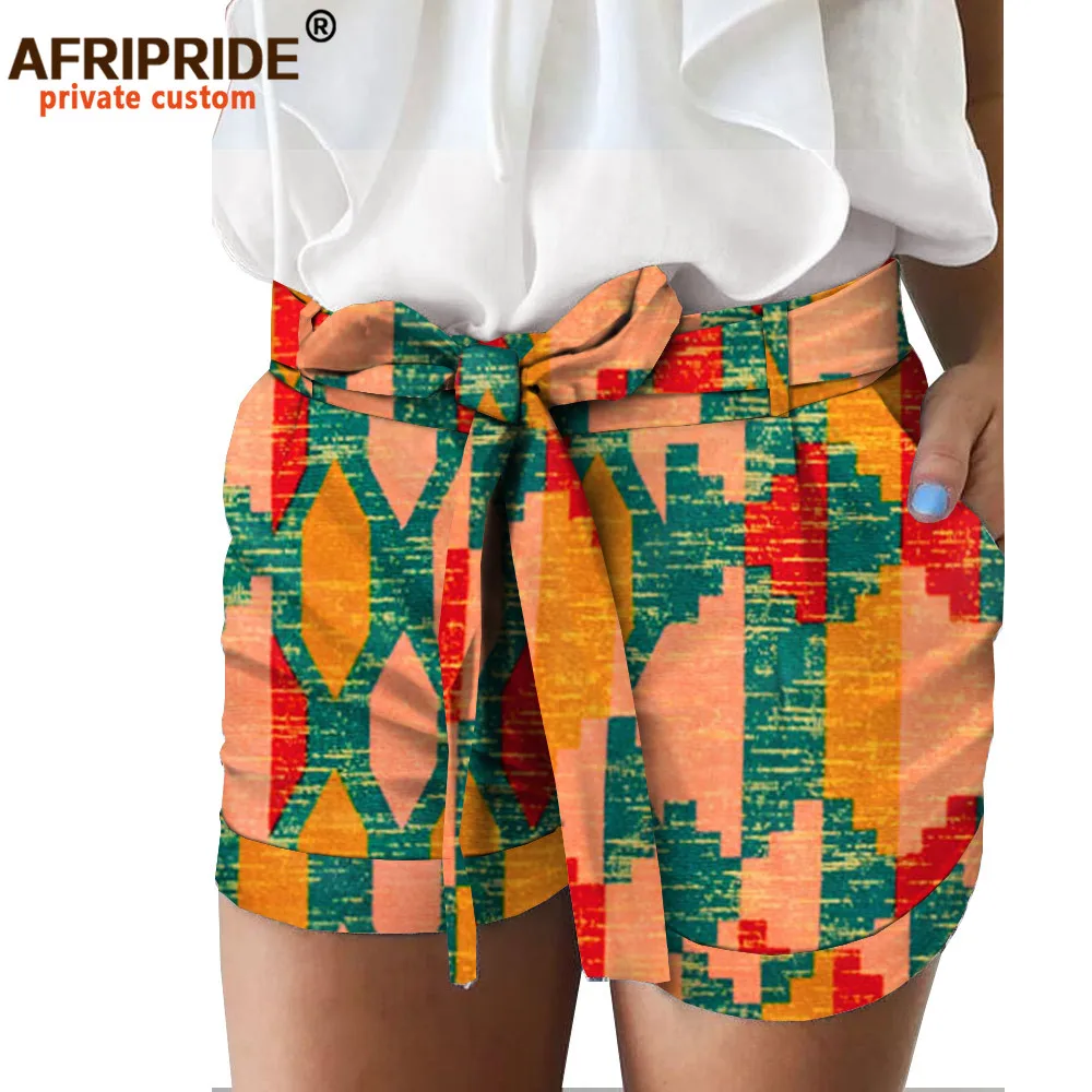 2025African Print Summer Shorts for Women AFRIPRIDE Women Casual Shorts with Pocket Belt Dashiki Ankara Print A1821005