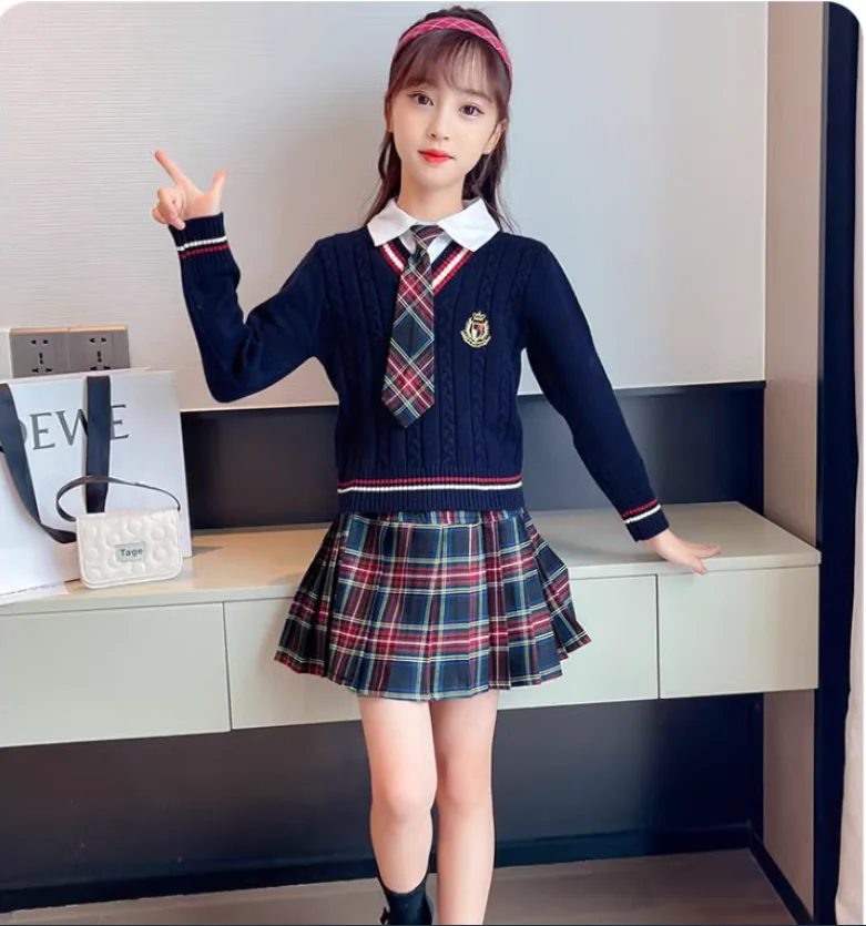 Academy style JK shirt collar fake two-piece top autumn and winter style plush student children's sweater