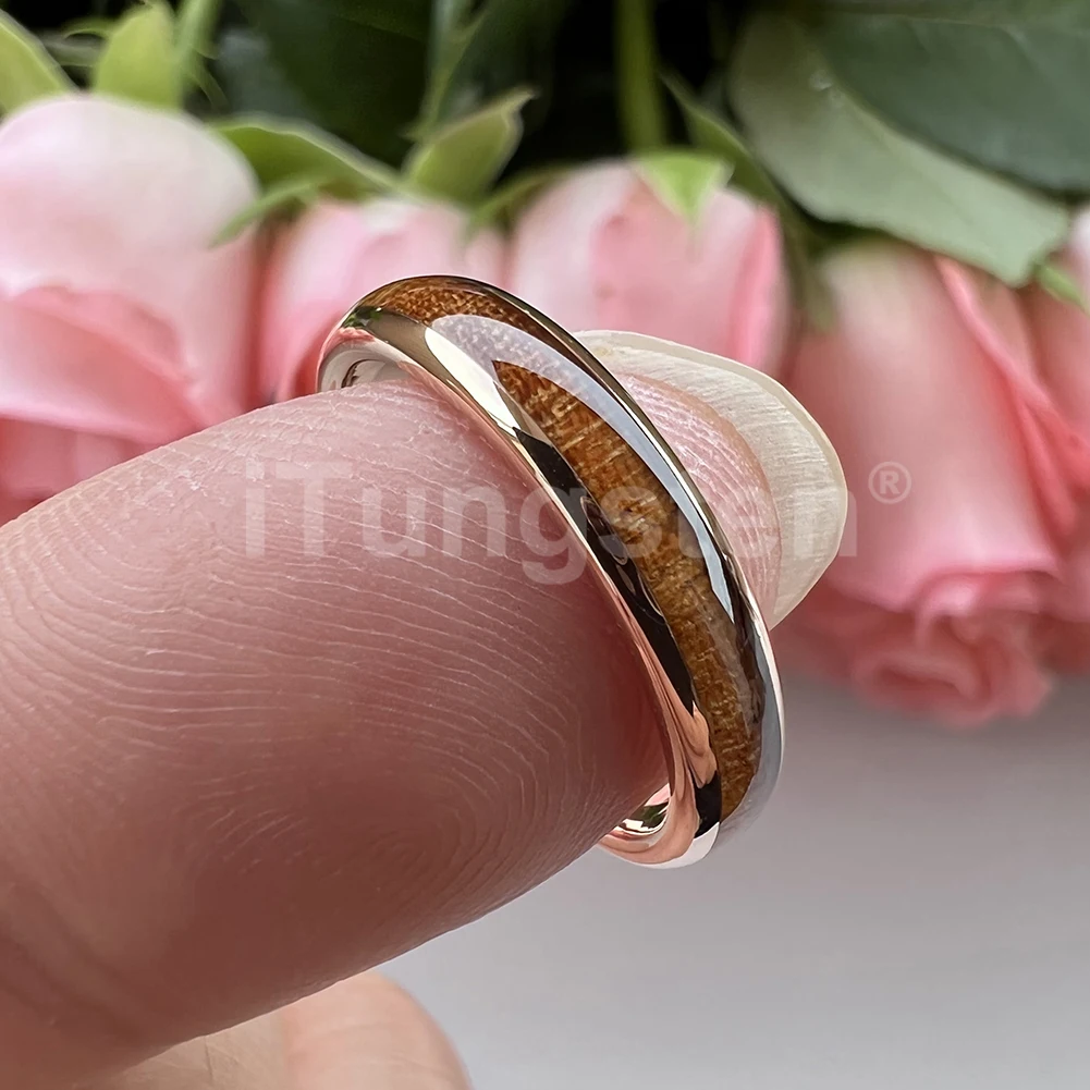 ITungsten 4mm Men Women Koa Wood Ring Nice Tungsten Wedding Band Domed Polished Trendy Jewelry Comfort Fit