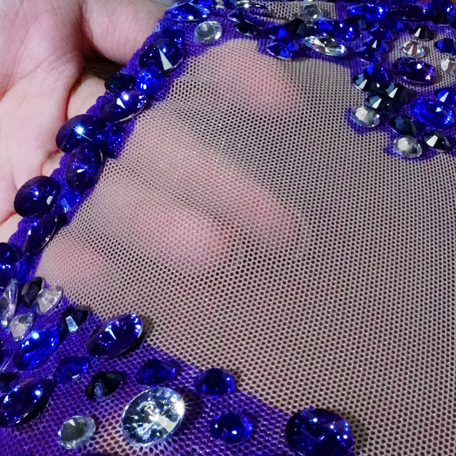 Women Sexy robe Backless blue Rhinestone High Stretch Bodysuit Evening Party Nightclub Singer Dancer Stage Performance dress