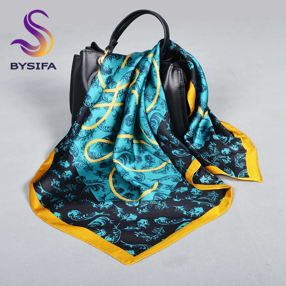 BYSIFA Elegant Yellow Blue Silk Scarf Shawl Bufanda 70*70cm Winter Scarves Accessories Spring Fall Brand Square Scarves Hijab