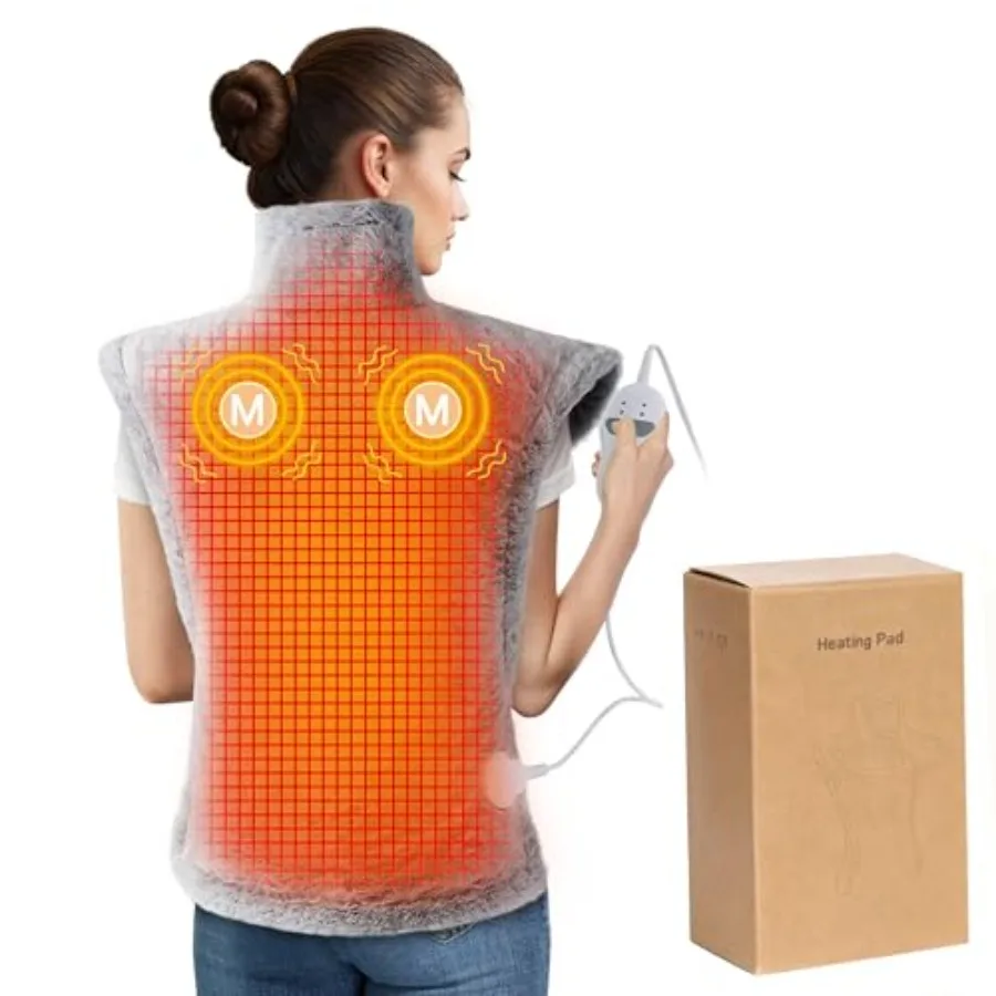 

Massaging Heating Pad for Neck and Shoulders and Back, 24" x 35" Large Electric Heating Pad for Back Pain Relief with 3 Heat Le