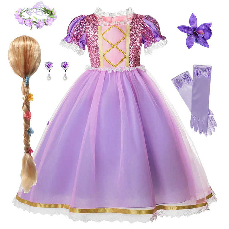 Disney Princess Rapunzel for Girls Costume Movie Tangled Kids Cosplay Carnival Party Vestido Birthday Christmas Dress 1-10Yrs