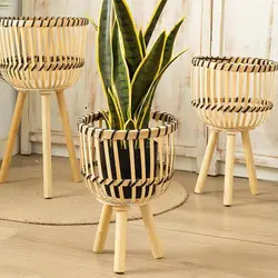 Woven Plant Stand With Legs Decorative Hand Woven Bamboo Plant Stools For Indoor Plants Home Garden Patio Plant Display Stand