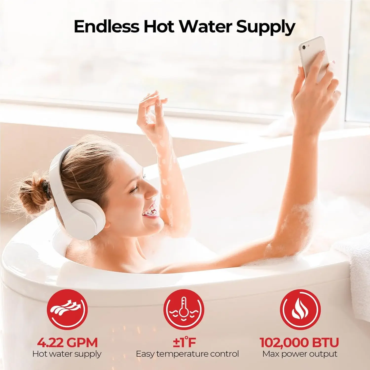 4.22 GPM Tankless Water Heater Gas, 102,000 BTU Propane Tankless Water Heaters, On Demand Propane Hot Water Heater Indoor, CX422