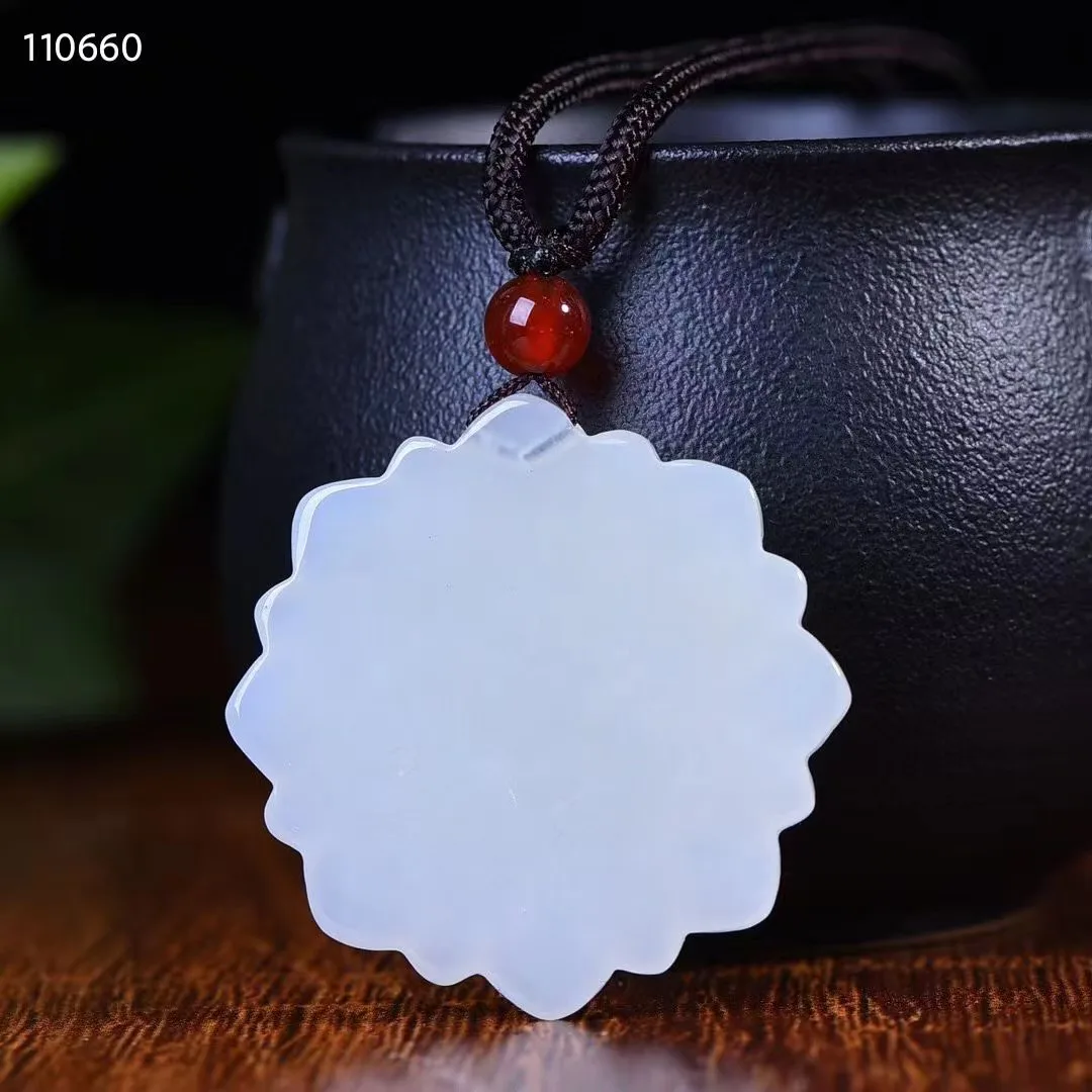 Natural 100% real white hetian jade carve flower Bless peace noble pendant jewellery Handle piece for men woman gifts good luck