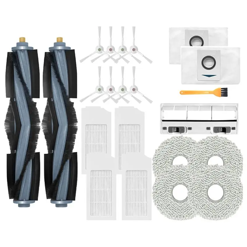 

Запасные части Classy-Parts для робота-пылесоса Ecovacs Debot T20 Pro: основная и боковые щетки, салфетка для влажной уборки, чехол, HEPA-фильтр, аксессуары.