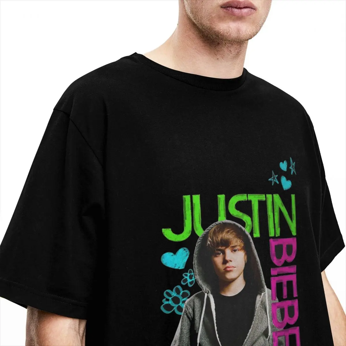 Official Justin Bieber Black Merch T-Shirt Men Women Funny 100% Cotton Graphic Printing Clothing