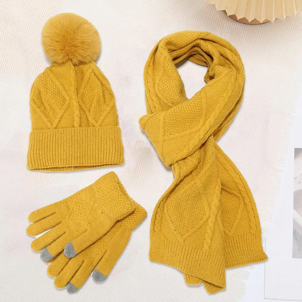 Velvet Thickening Winter Accessories Thick Knit Hat Scarf Gloves Set Men's Winter Hat Scarf Gloves Set for Outdoor for Cold