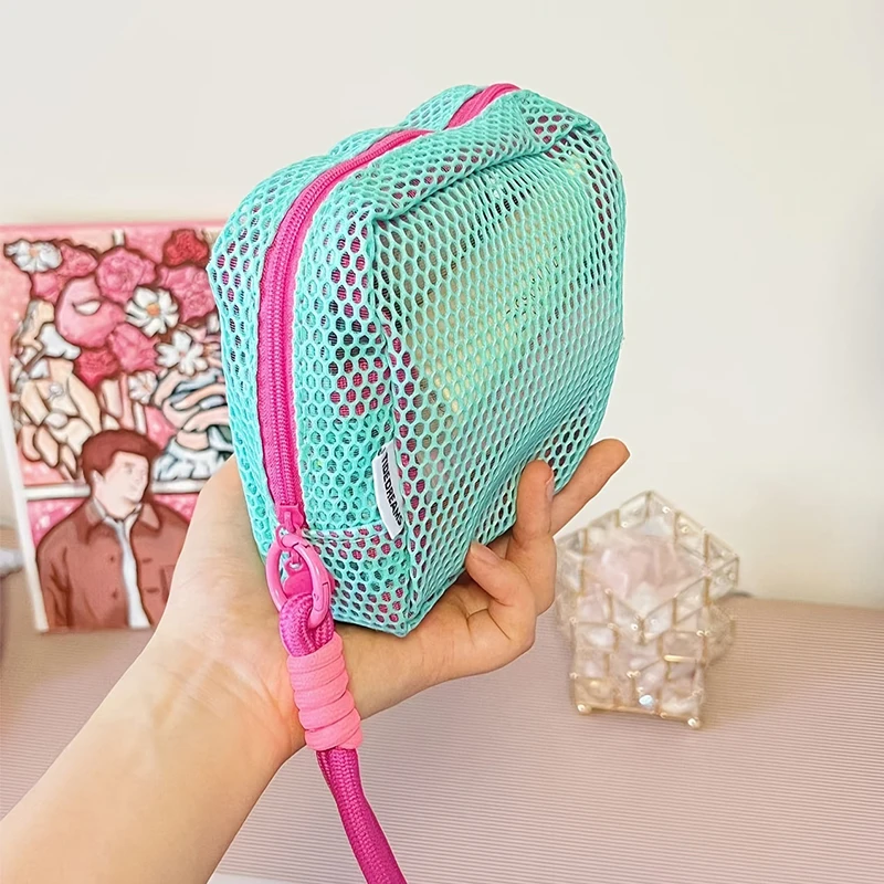 Stylish Lightweight Mesh Cosmetic Bag, Portable Square Cosmetic Storage Bag with Zipper, Multi-purpose Sundries Storage Bag