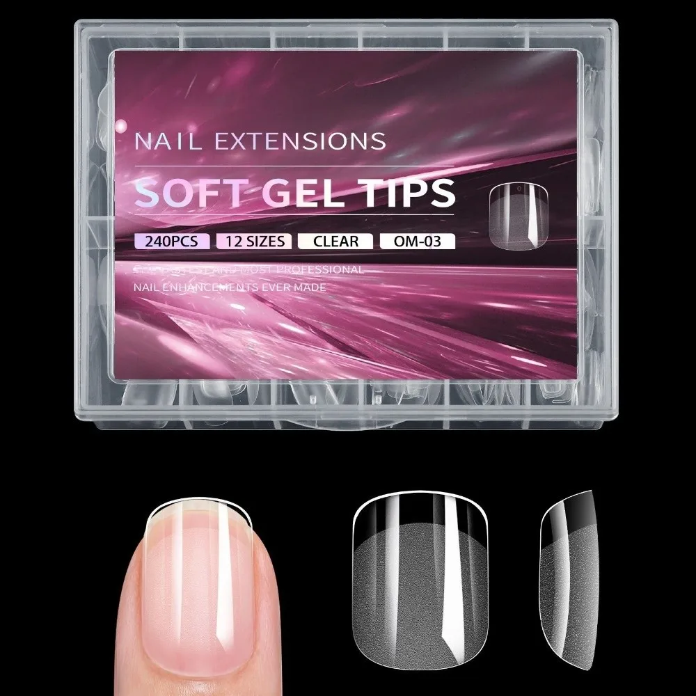 240pcs French Style Soft Gel Nail Tips Almond Shape Coffin Shape False Nails Semi-Matte Finish Square Shape Gel Nail Extension