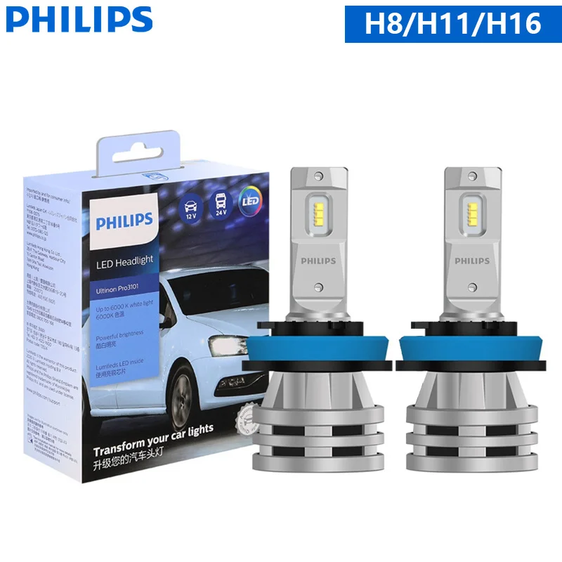 Philips LED H1 H3 H4 H7 H11 Ultinon Pro3101 12V / 24V 6000K Helderwit HB3 9005 HB4 9006 HIR2 9012 Automatische koplamp LED-lampen, 2x