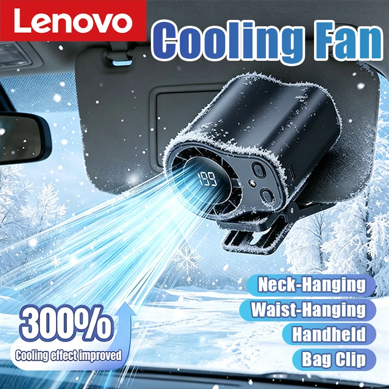 Автомобильный вентилятор Lenovo с USB-зарядкой, портативный, настольный, с LED-дисплеем, 360° °   Вращающийся бесшумный вентилятор с мощным воздушным потоком для кемпинга, путешествий и офиса
