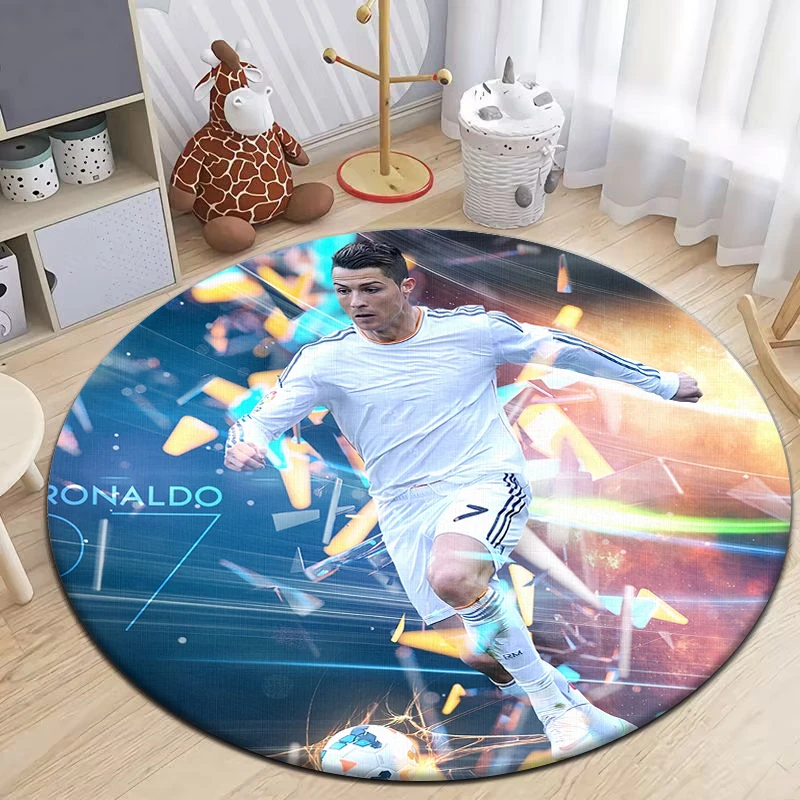 Football Star Round Carpet for Living Room Rugs Camping Picnic Mats Flannel Anti-Slip Rug Yoga Mat Gifts,rugs for Bedroom, Area