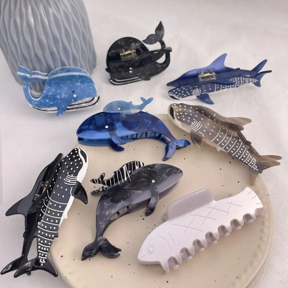 

New Ocean Series Acetic Acid Hair Claw Personality Creative Unique Animal Blue Whale Shark Fish Hair Clip Women Shark Clip