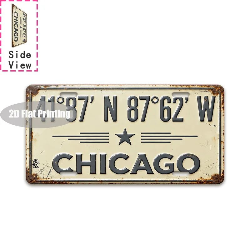 Vintage Distressed City Coordinate Year Slogan License Plate Metal Tin Sign Retro Wall Decor For Bar Cafe Home Garden