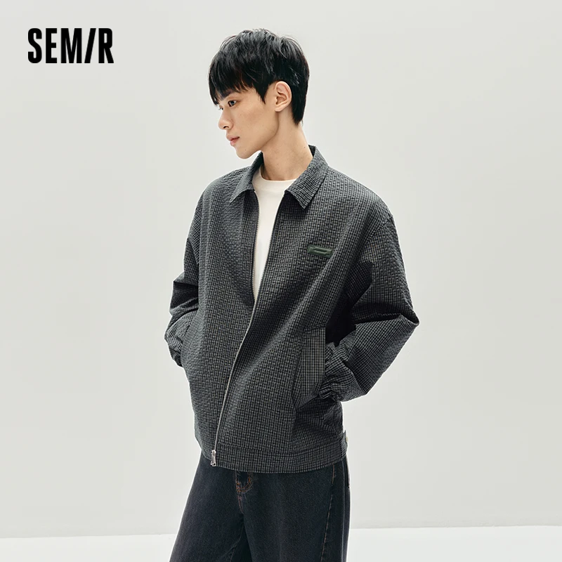 Semir Jacket Men Plaid Textured Lapel Fashion Comfortable Man Clothing Jackets for Man Plaid Texture Soft Fabric Lapel Design