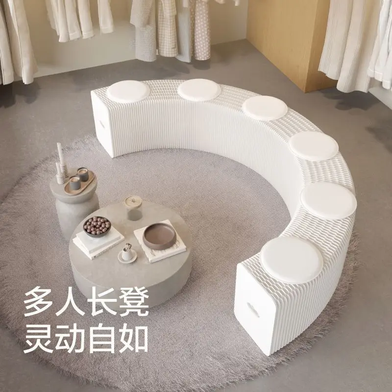 Folding Accordion Paper Stool with Leather Cushion Space Saving Eco-Friendly Expandable Bench for Living Room Bedroom Entrywa